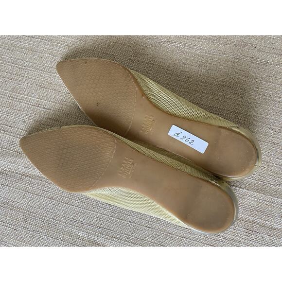 STUART WEITZMAN Leather Studded Cap-toe Mesh Tipper Flats shoes Women Gold 8.5 M - Picture 6 of 9